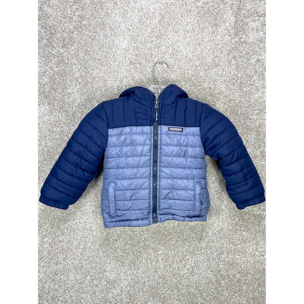 OshKosh B'gosh Sherpa Lined Puffer Jacket Boys 3T Blue Colorblock Hooded Coat